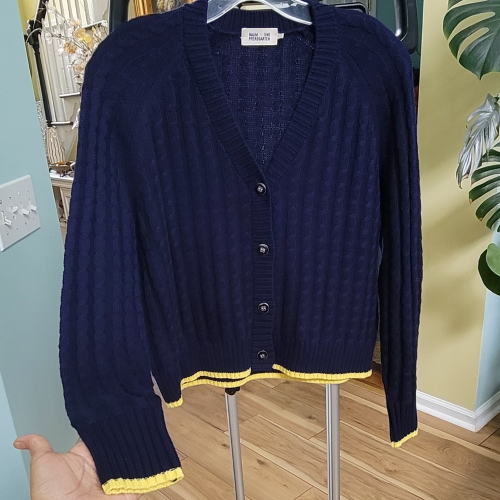 Baum Und Pferdgarten Navy and Yellow Knit Cardigan Sweater Size XS